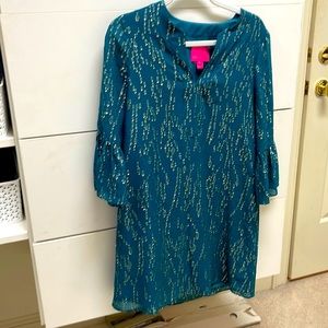 Lilly Pulitzer Shift Dress, XS, Teal-Gold